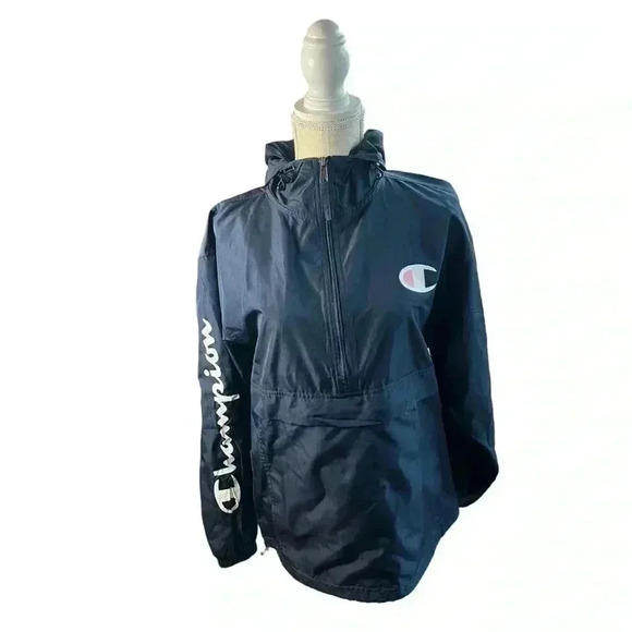 Champion Unisex Navy Blue Wind and Water-Resistant Hooded Jacket•Like New• - Picture 11 of 11